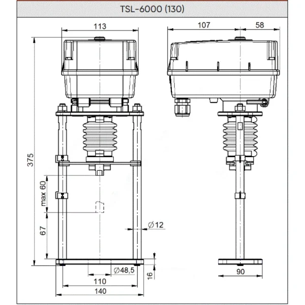 Электропривод 3-х позиционный TSL-6000-60-1-230-IP67 Теплосила